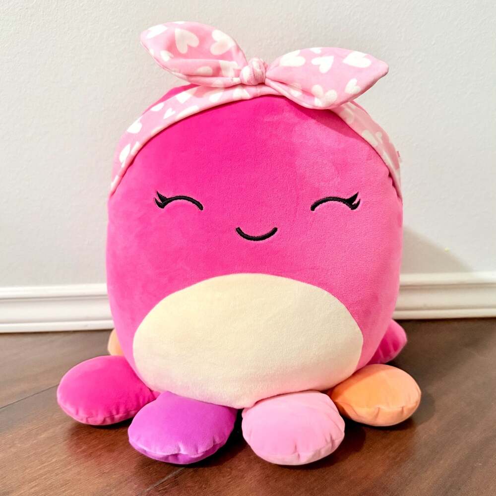 Squishmallows 12-inch Pink Octopus Plush with Heart Bow
